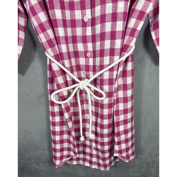 Karen Kane Size XL Linen Pink & White Check Button-Up Rope Belt Shirt Dress - Picture 5 of 11